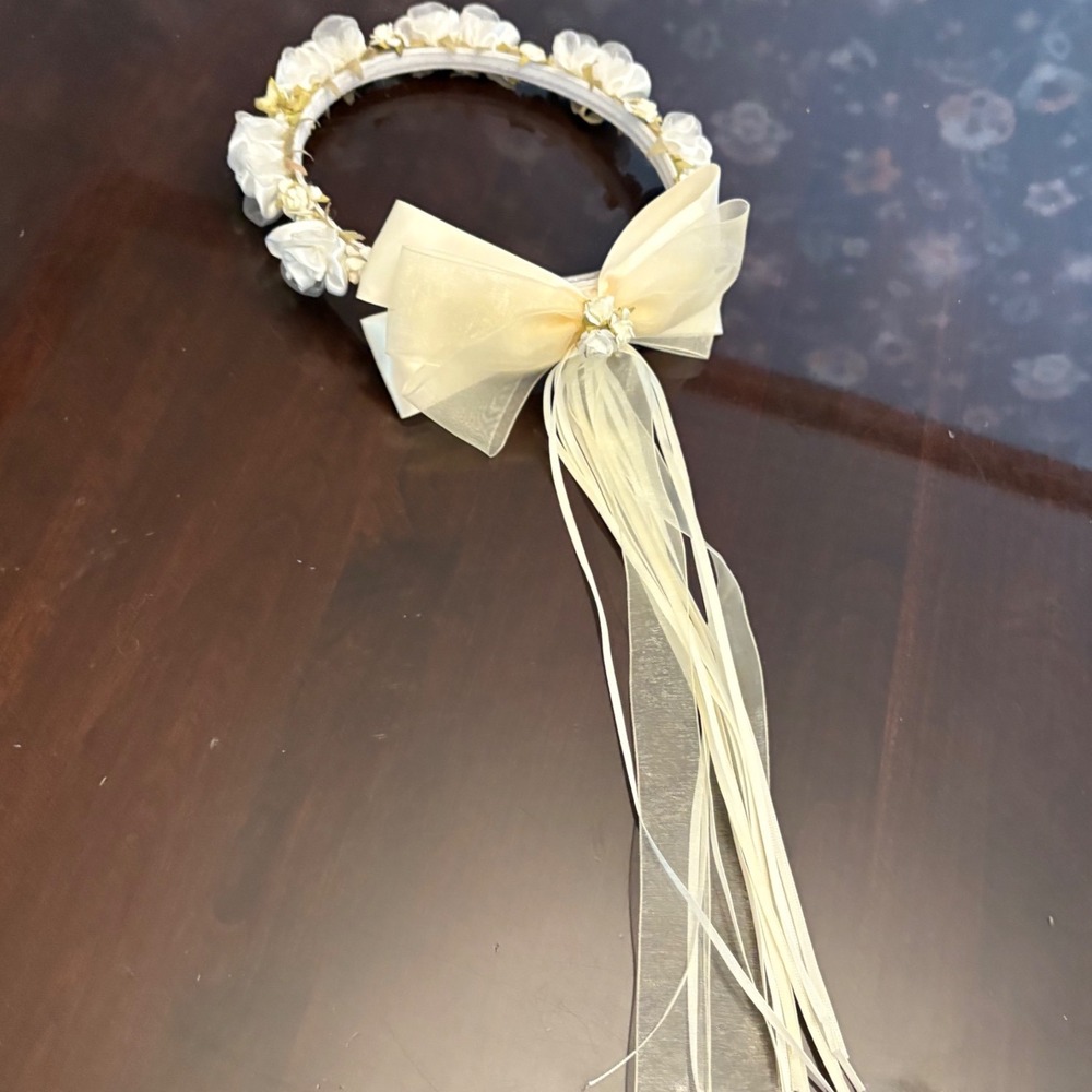 Kid's Dream Flower Girl Headband Cream Floral Bow‎ Comb Wedding First Communion